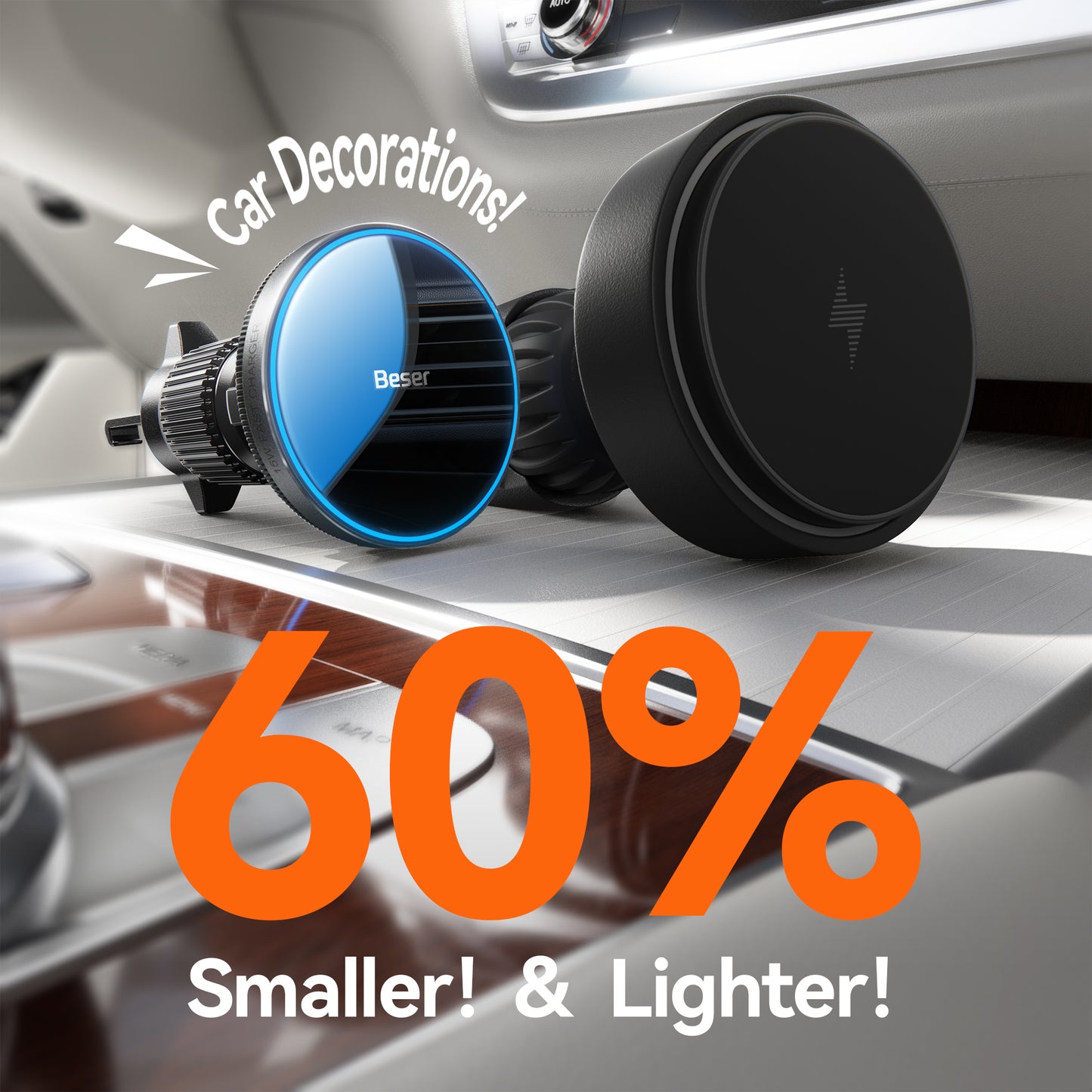 Beser 15W for MagSafe Car Mount Charger, (4.16 lbf) Strong Magnetic, Qi Wireless Charger for Car, Vent/Dashboard, Phone Holder for iPhone 16/15/14/13/12 Series, Mini, Aluminium, A33, Black