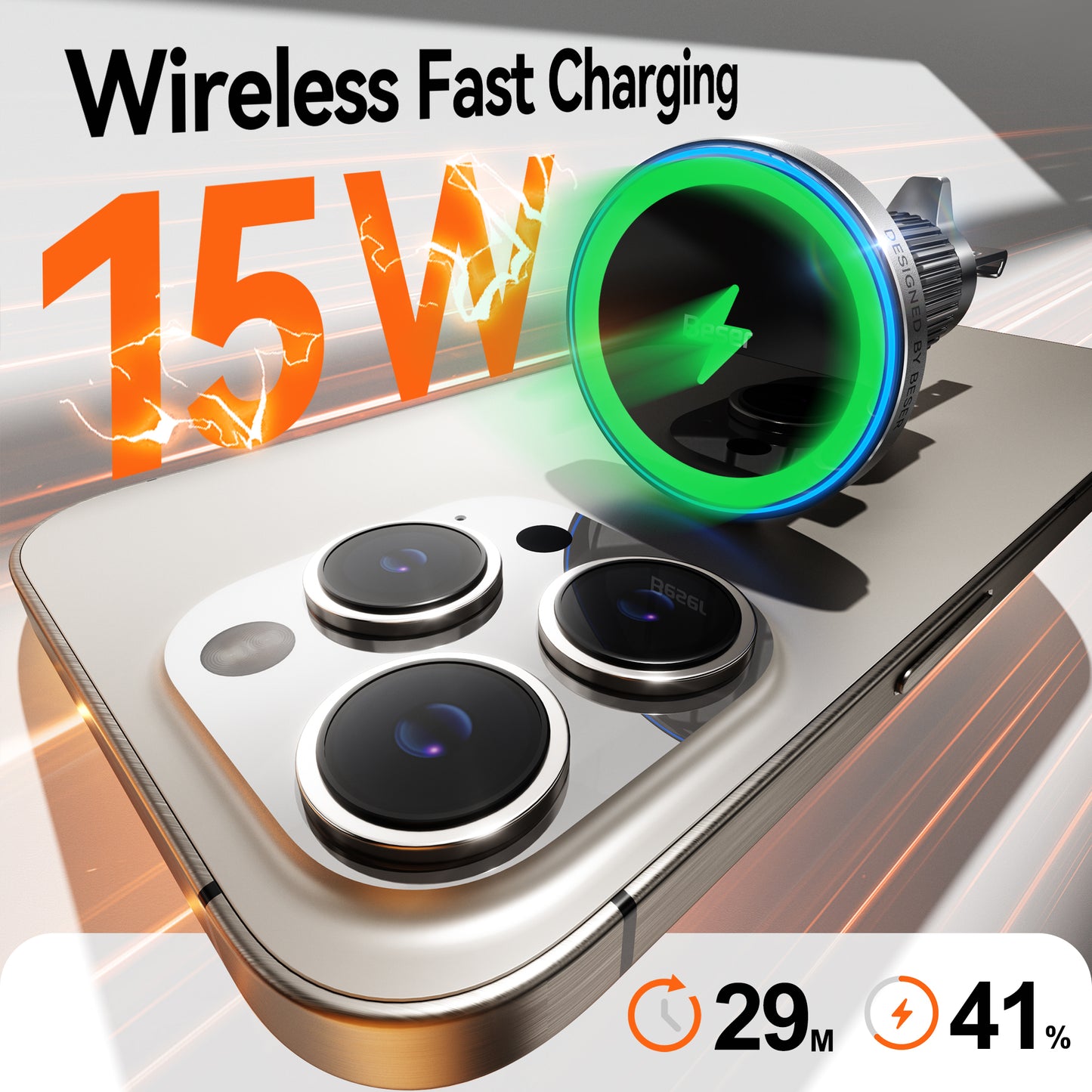 Beser 15W for MagSafe Car Mount Charger, (4.16 lbf) Strong Magnetic, Qi Wireless Charger for Car, Vent/Dashboard, Phone Holder for iPhone 16/15/14/13/12 Series, Mini, Aluminium, A33, Black