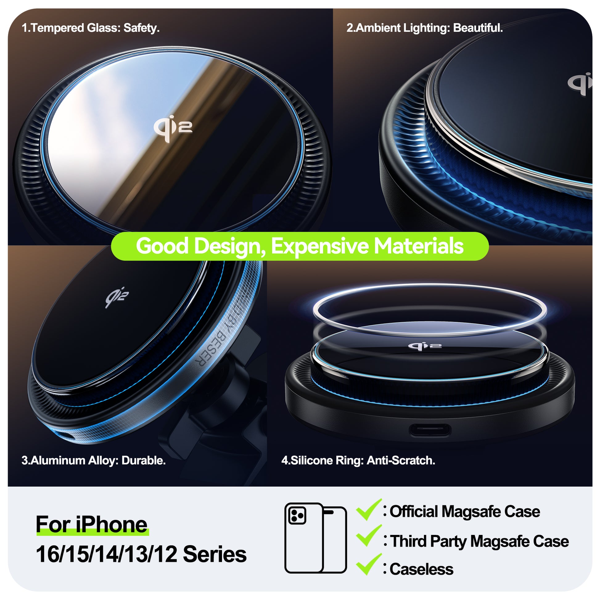 Beeasy Supporto Magnetico Auto Wireless 15W Con Ricarica Rapida - Compatibile IPhone 16/15/14/13/12 - Aggancio Forte E Orientabile 360° - Foto 6